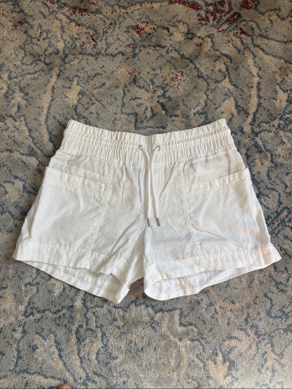 Athleta White Elastic Drawstring Linen-Blend Shorts